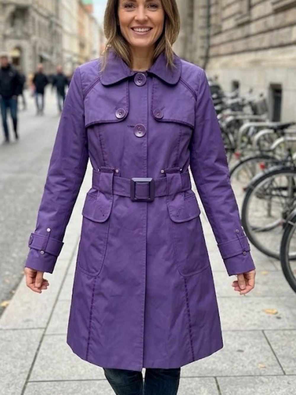 2XPOSE Purple Belted Trench Coat Jacket Medium Statement Buttons Mid-Length - Picture 11 of 11